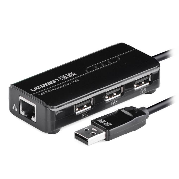 Cáp chuyển USB 2.0 sang LAN+3 cổng USB Cao Cấp Ugreen 20264 RC103 Chính Hãng màu đen