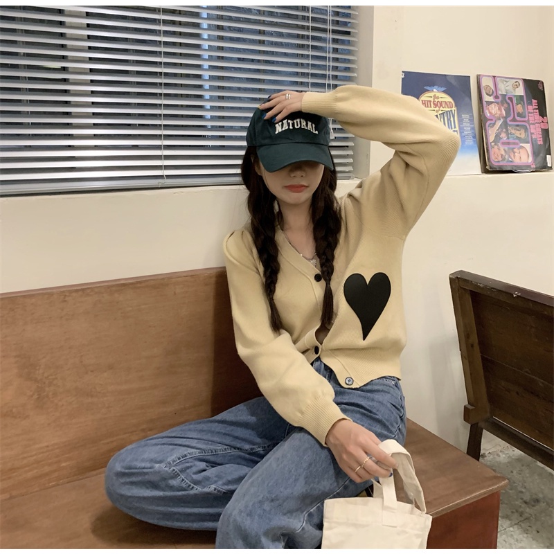 Áo len tay dài họa tiết trái tim thời trang Hàn Quốc cho nữ