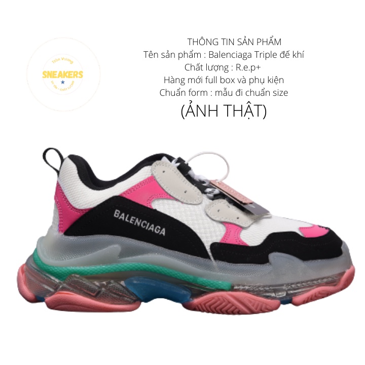 GIẦY THỂ THAO NỮ BALENCIAGA TRIPLE S ĐẾ KHÍ mầu hồng trắng lé xanh