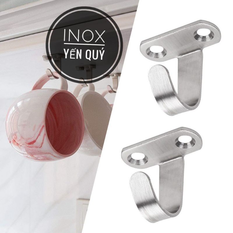 SET 10 MÓC TREO INOX BẮT NGƯỢC TRẦN - MÓC TREO INOX CHỮ J TIỆN LỢI