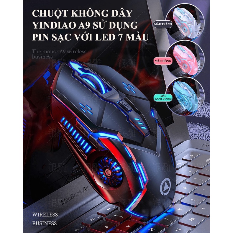 Chuột không dây YINDIAO A9 sử dụng pin sạc có đèn led 7 màu với 4 mức độ DPI lên đến 3200 - NK