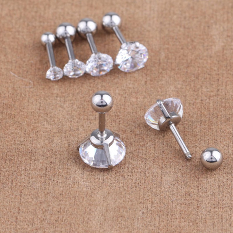 Bông Tai Thép Titan Đính Đá Phong Cách Punk Hàn Quốc Thời Trang