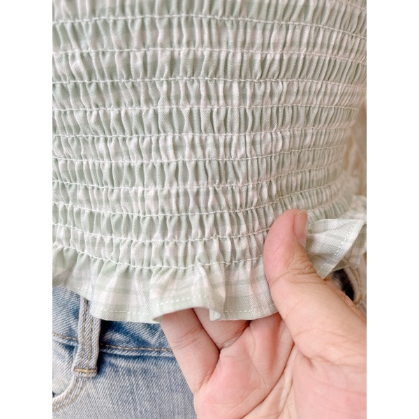 Croptop nữ ống bo chỉ eo đính nơ ngực xanh mint trendy MIEU - JM14