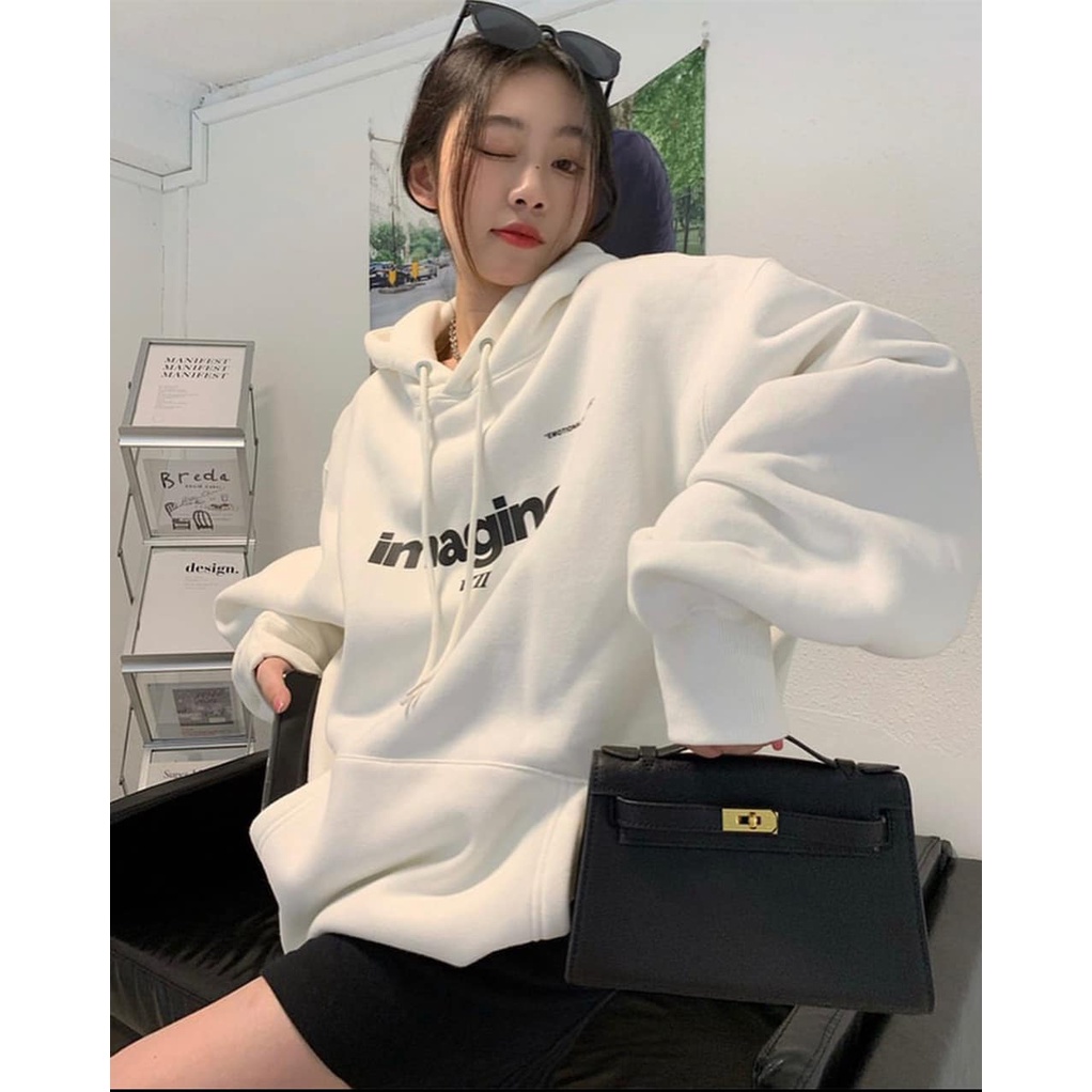 Áo Hoodie Nữ In Chữ Imagine QC Chất Nỉ Dày Mịn Năng Động Cá Tính - Chuu House - CH0071