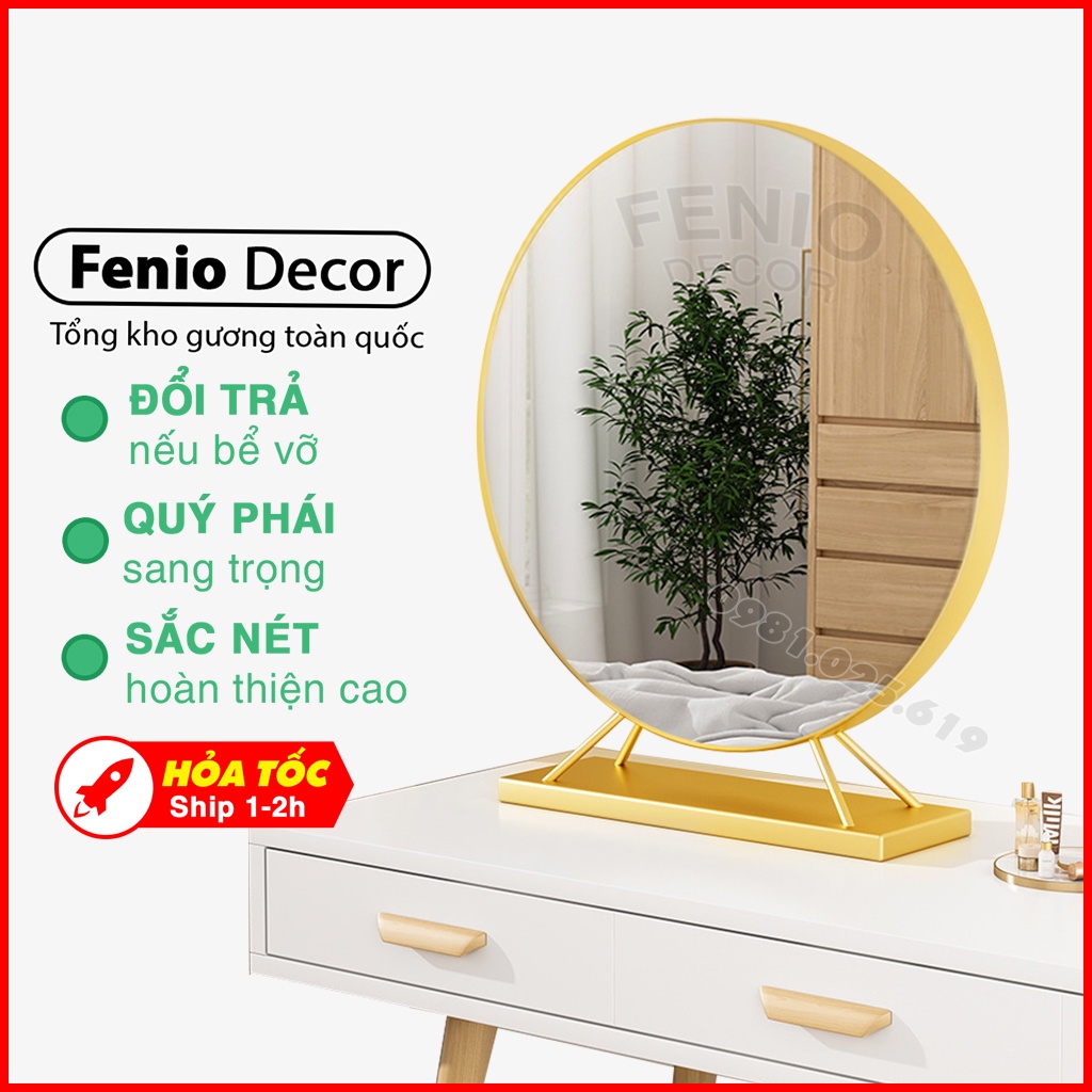 Gương để bàn trang điểm Fenio Decor cỡ lớn dáng tròn hoàn thiện tỉ mỉ cao cấp