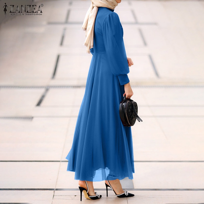 Zanzea Đầm Maxi Nữ Dài Tay Cổ Tròn Thời Trang Hàn