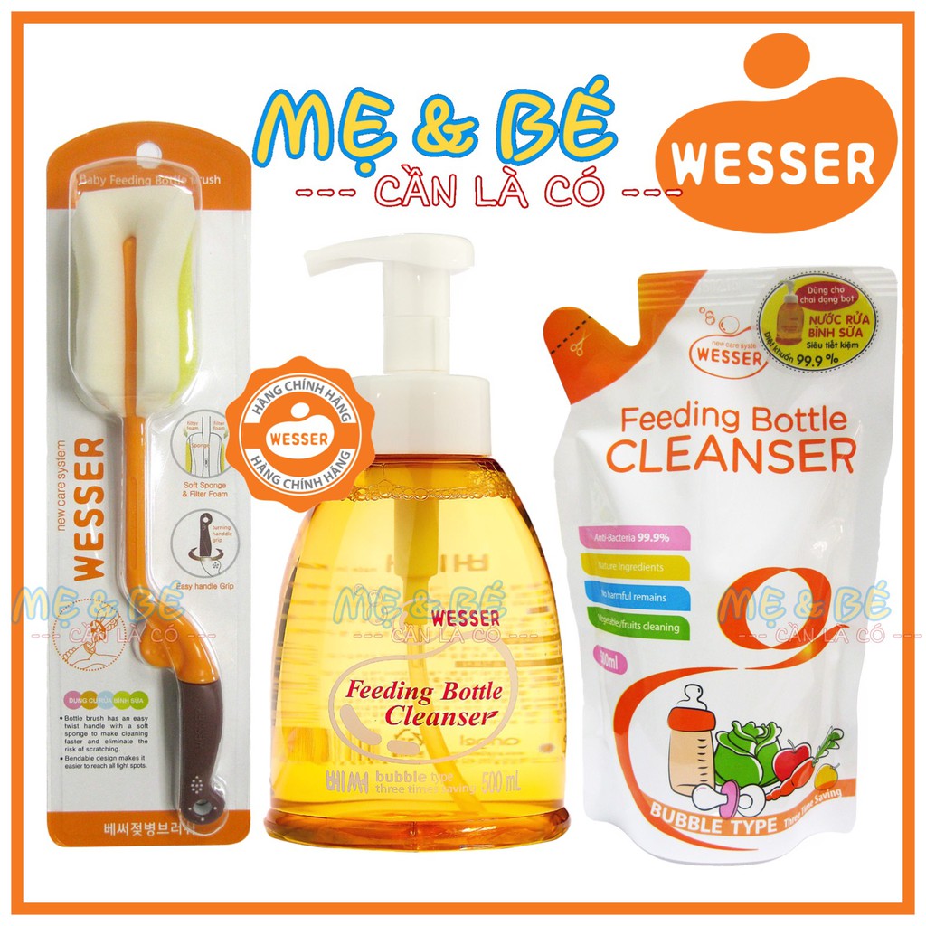 COMBO NƯỚC RỬA BÌNH SỮA+CÂY RỬA BÌNH SỮA WESSER