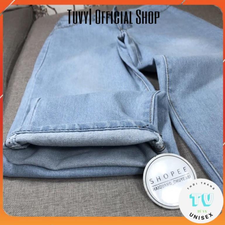 Quần bò nữ TUVYSHOP quần ống rộng cạp cao dáng dài vải đanh mịn k xù k giãn màu xanh3 size S M L