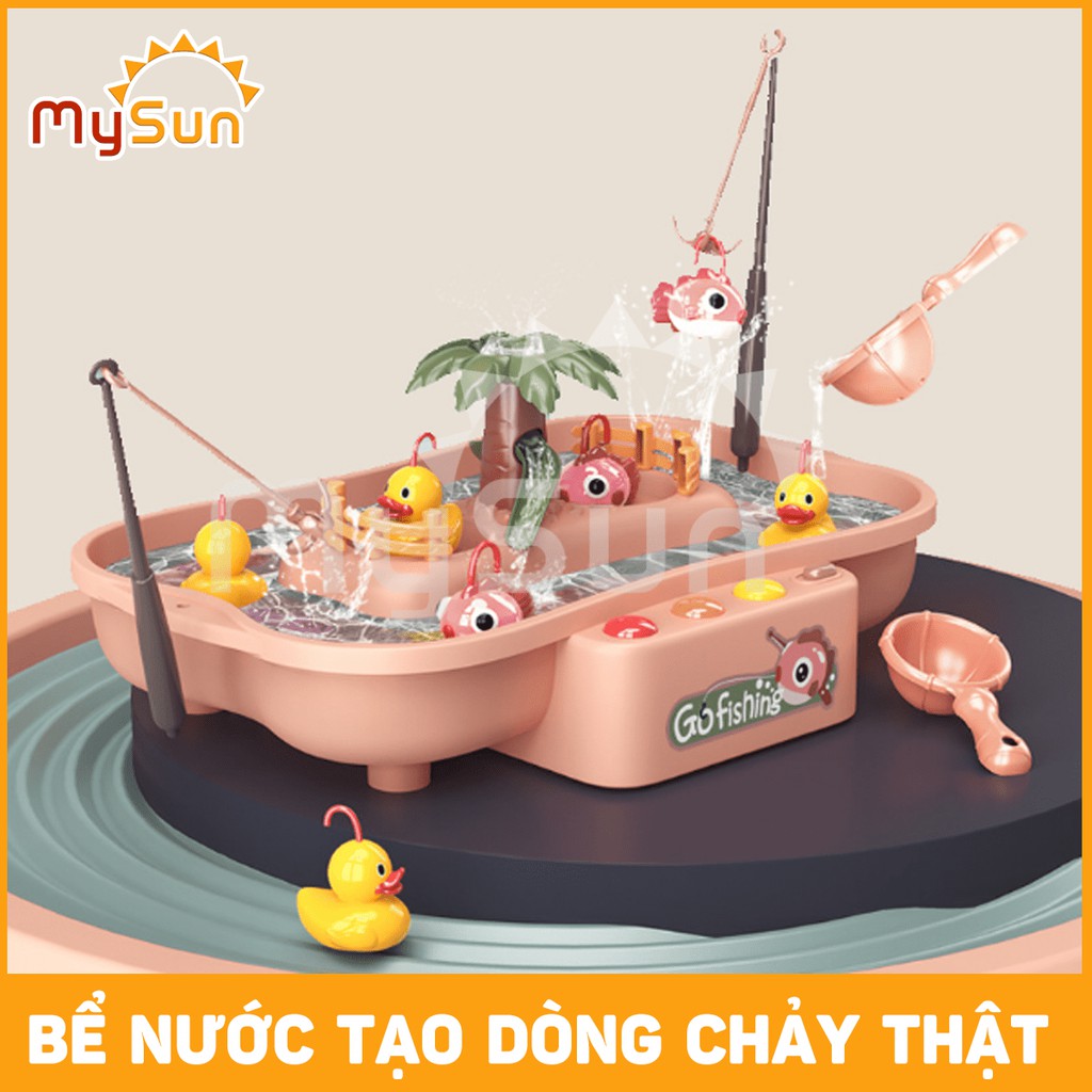 Bể câu cá đồ chơi NHẠC NƯỚC trẻ em | Bộ đồ chơi câu Cá - Vịt cho bé bằng gỗ nhựa ABS 2 tầng, tặng free PIN - MYSUN