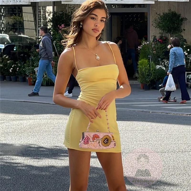 Đầm Ngắn Hai Dây Màu Sắc Thời Trang Mùa Hè Quyến Rũ Cho Nữ