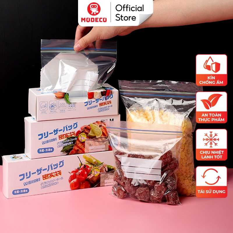 Túi Zip Đựng Thực Phẩm Cao Cấp Modeco - Bảo Quản Thức Ăn, Đồ Khô, Đồ Tươi Sống Trong Tủ Lạnh - An Toàn, Tái Sử Dụng