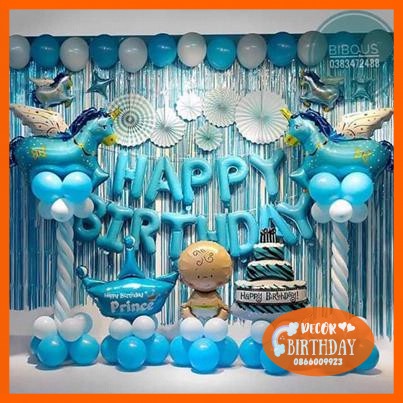 Set Trang Trí Sinh Nhật ️🦄TUỔI NGỰA🦄 Siêu Dễ Thương Cho Bé Trai, Đầy Đủ Như Hình Tặng Kèm Đồ Bơm Băng Dính