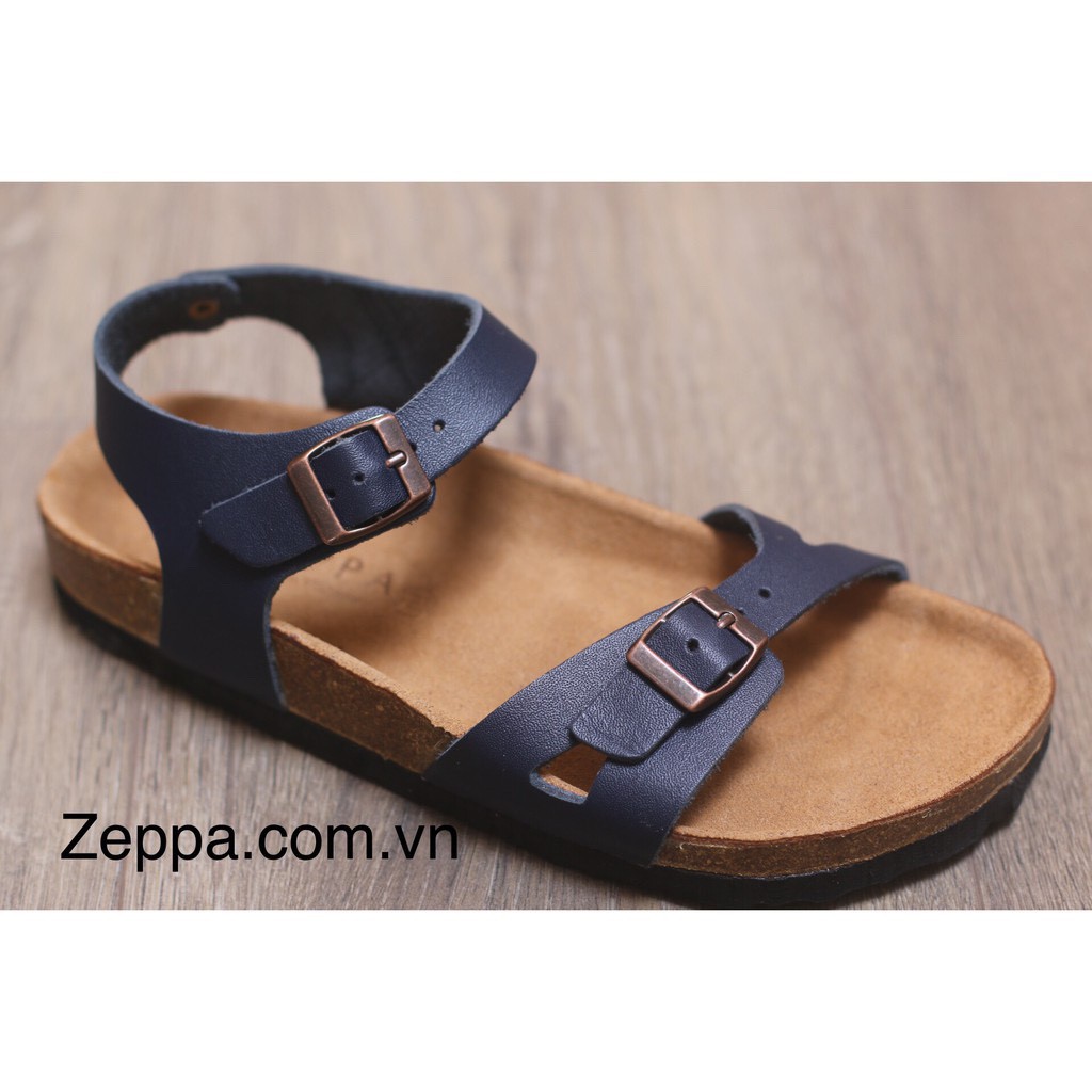 ZEPPA - SANDAL ĐẾ TRẤU MÀU XANH NAVY - Da bò thật 100%