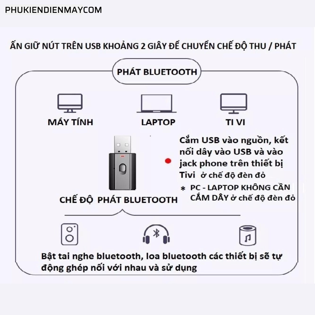 Thiết bị thu phát âm thanh M010 - USB bluetooth 5.0 dùng cho máy tính, laptop, amply, tivi, ôtô với tai nghe và loa kéo