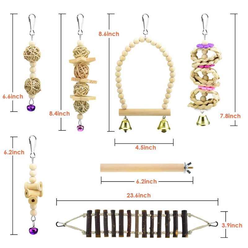 Bộ 7 món đồ chơi bằng gỗ cho chim vẹt