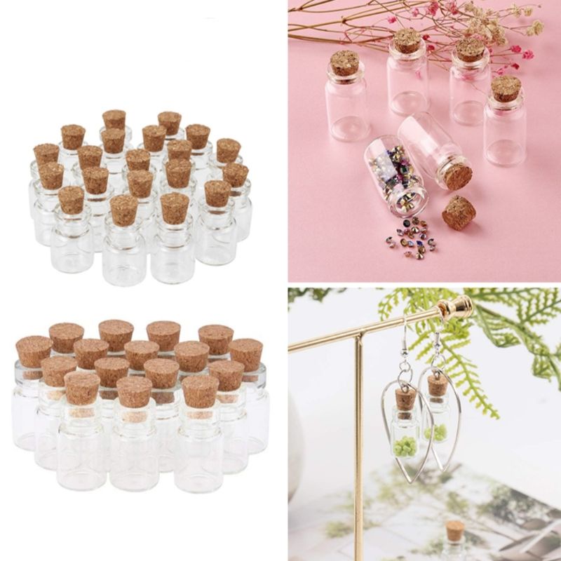 Lọ thủy tinh nút bần mini (hình trụ, trái tim, ngôi sao, tròn) - Phụ kiện làm móc khóa, resin, lọ ước nguyện ...