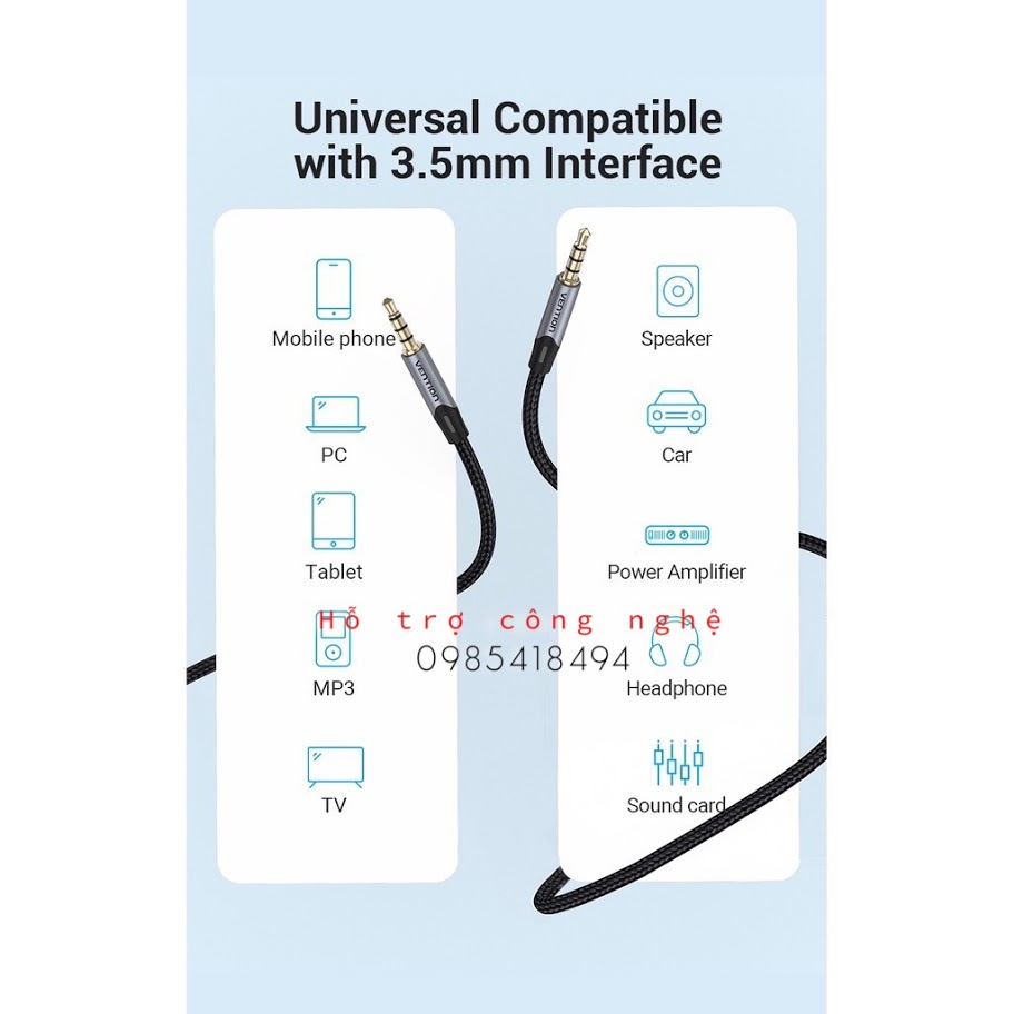 Dây cáp âm thanh nối 2 đầu jack 3.5mm 4 khấc VENTION(ảnh thật)