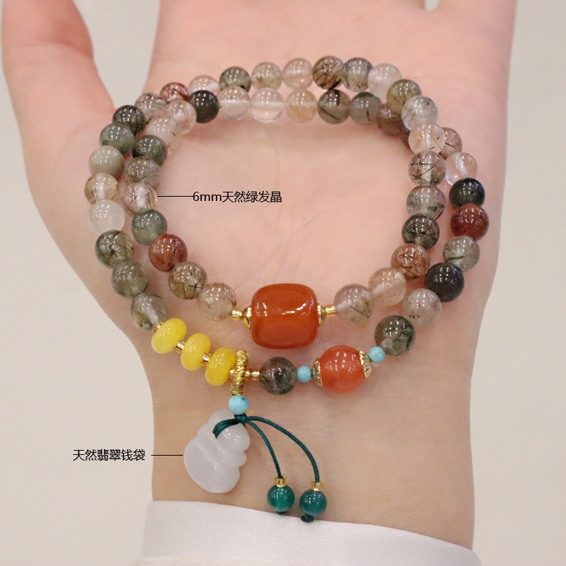 [Hàng Mới] Vòng Đeo Tay Hạt Pha Lê Xanh Lá Nhiều Màu Có Túi Đựng Tiền Xu