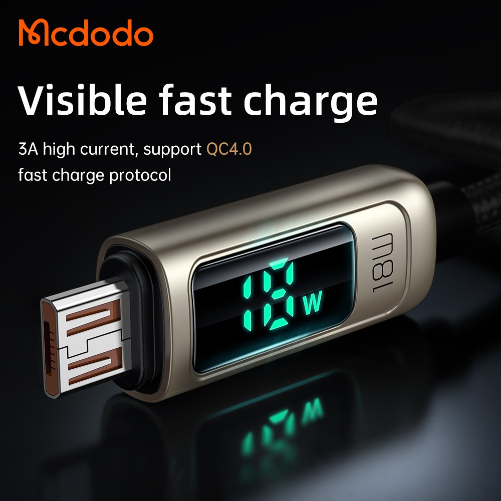 Mcdodo Micro USB 18W Digital Display QC 3.0 /4.0 Quick Charge Cable For android mobile phone