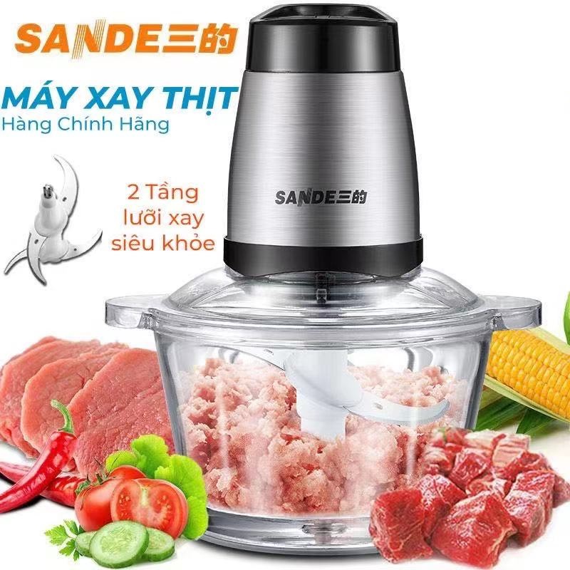 Máy Xay Thịt Đa Năng Sande 4 Lưỡi Dao Thép Không Dỉ, Xay Nhuyễn Thực Phẩm Dung Tích 2L