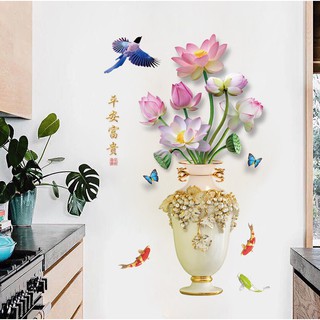 Decal dán tường bình hoa sen