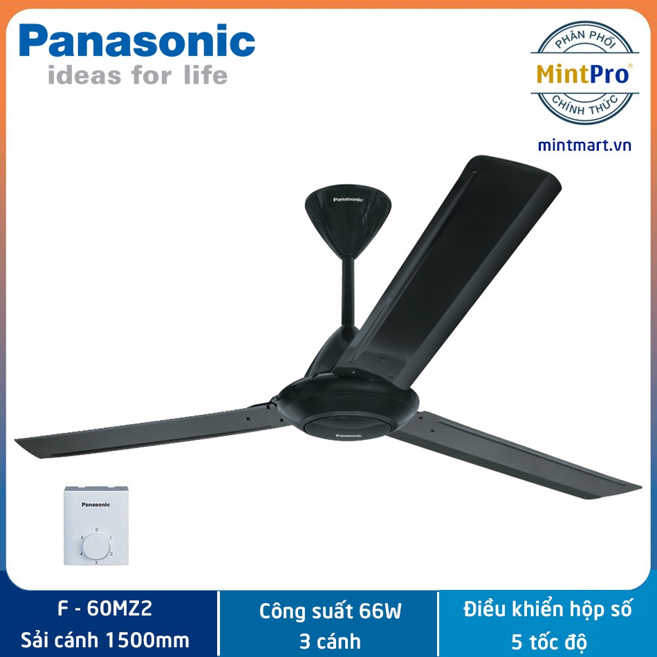 Quạt trần 3 cánh Panasonic F-60MZ2 (Màu đen) - Công suất 66W - Sải cánh 1500mm - Hàng chính hãng - Bảo hành 12 tháng