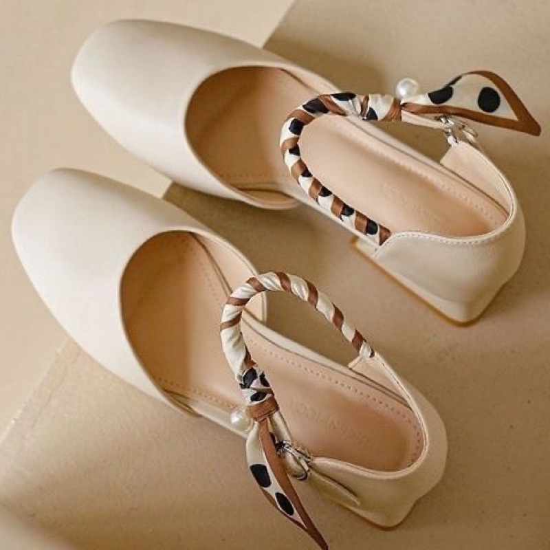 Giầy búp bê quai vải chấm bi gót thấp ôm chân kiểu dáng trẻ trung kiểu dáng Hàn Quốc Ulzzangshop520