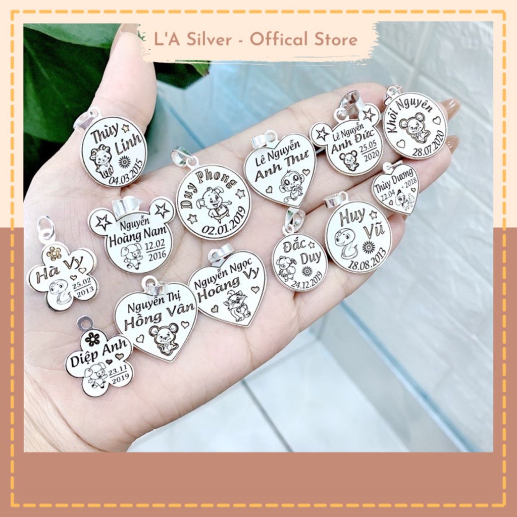 Mặt dây bạc ta MIỄN PHÍ khắc tên  theo yêu cầu, size nhỡ phù hợp cho các bé - LA21