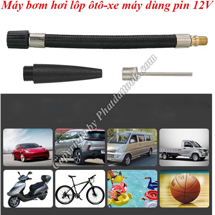 Máy Bơm Hơi Lốp Ôtô-Xe Máy Dùng Pin 12V - Màn Hình Hiển Thị Áp Lực Nén - Bơm Đa Năng, Hữu Dụng - Bảo Hành 6 Tháng
