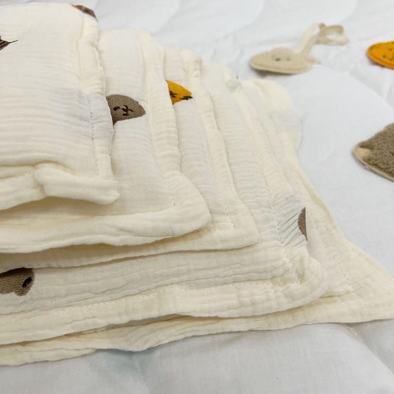 Gối Xô Chống Bẹp Đầu Organic KAMIMI Cao Cấp Thêu Gấu Style Hàn Quốc Cho Bé KT 39x25cm