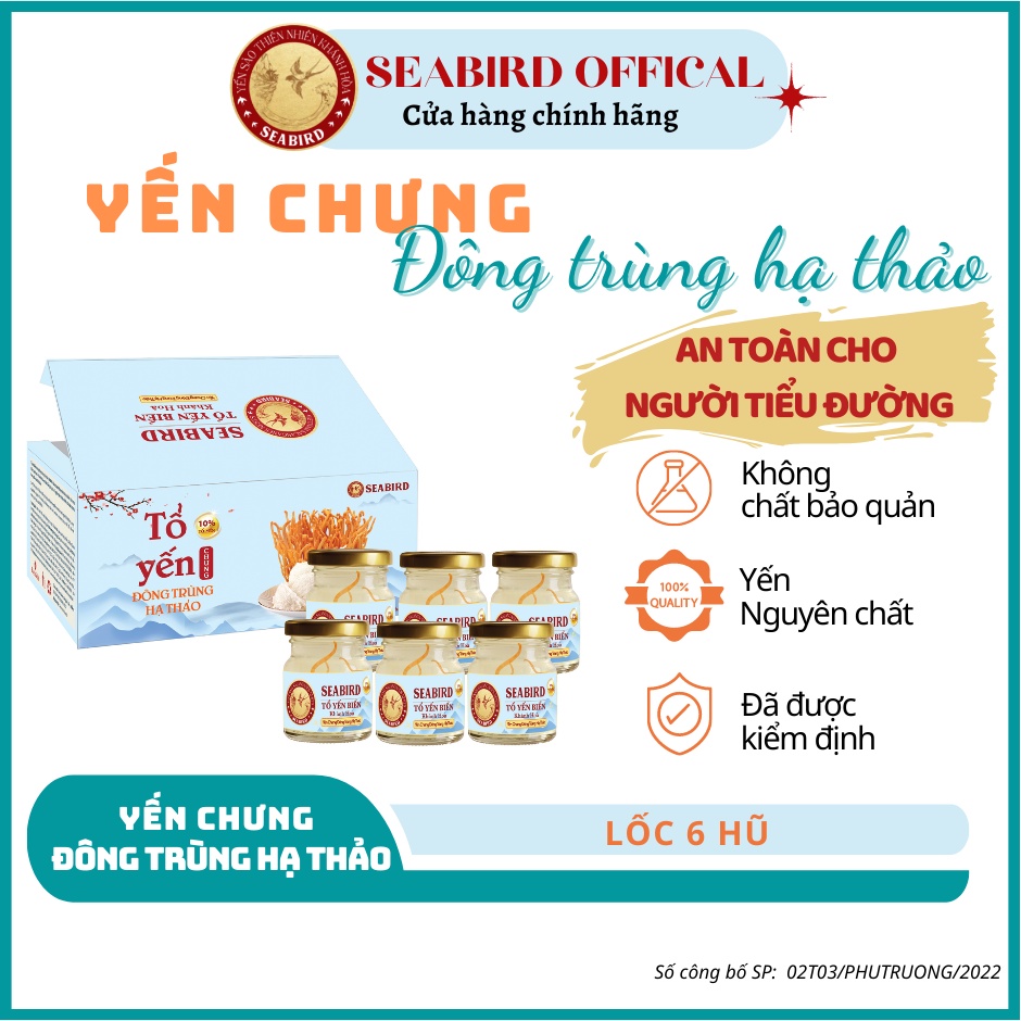 Yến Sào Lốc 6 Tổ Yến Chưng Đông Trùng Hạ Thảo Seabird - Hàng Chính Hãng