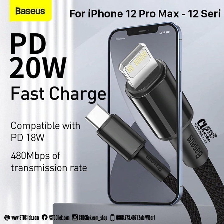 DÂY CÁP SẠC TYPE C TO LIGHTNING PD 20W BASEUS CHÍNH HÃNG CHO DÒNG IPHONE 12 và IPHONE 13 [NEW 100%]