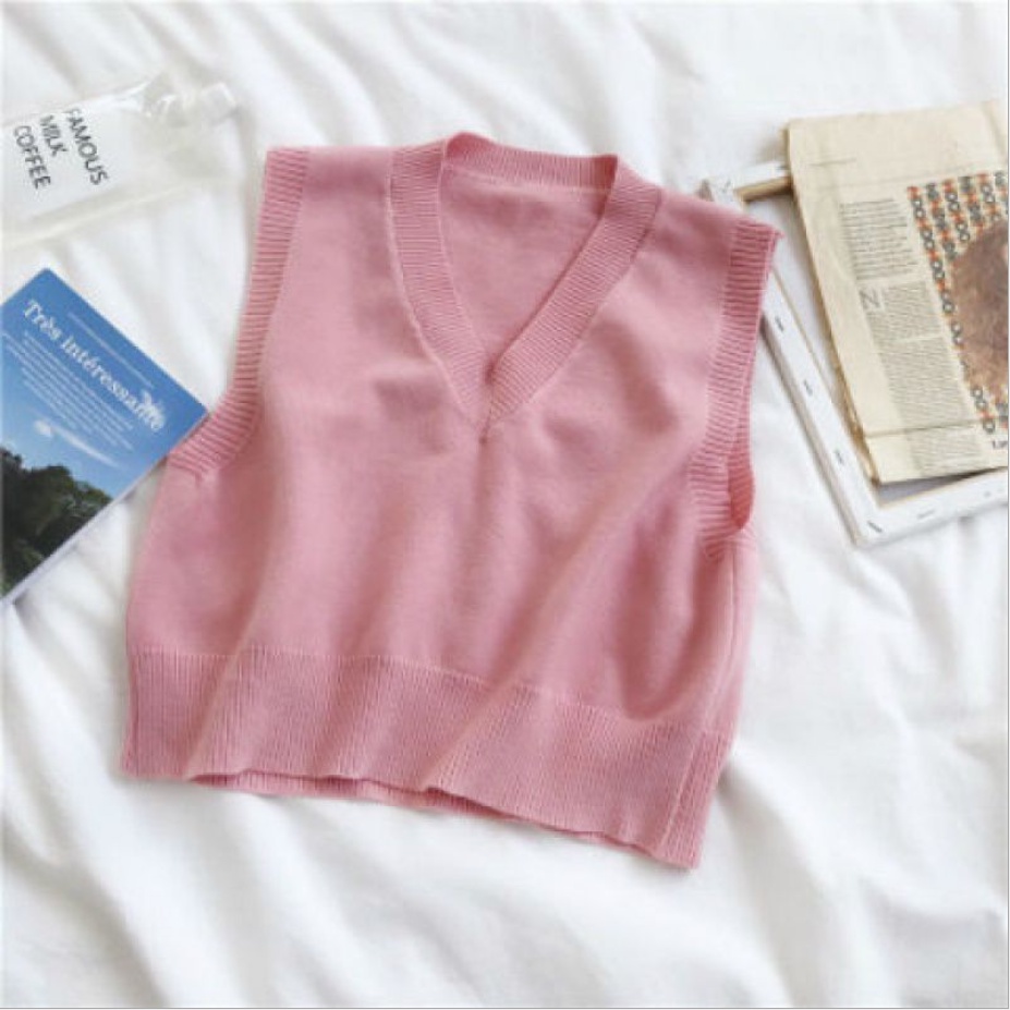 Áo Len Gile Trơn Không Tay Cổ Chữ V Đơn Giản Thời Trang Nhẹ Nhàng Thu Hút Cho Phái Nữ Phong Cách Hàn Quốc Freesize