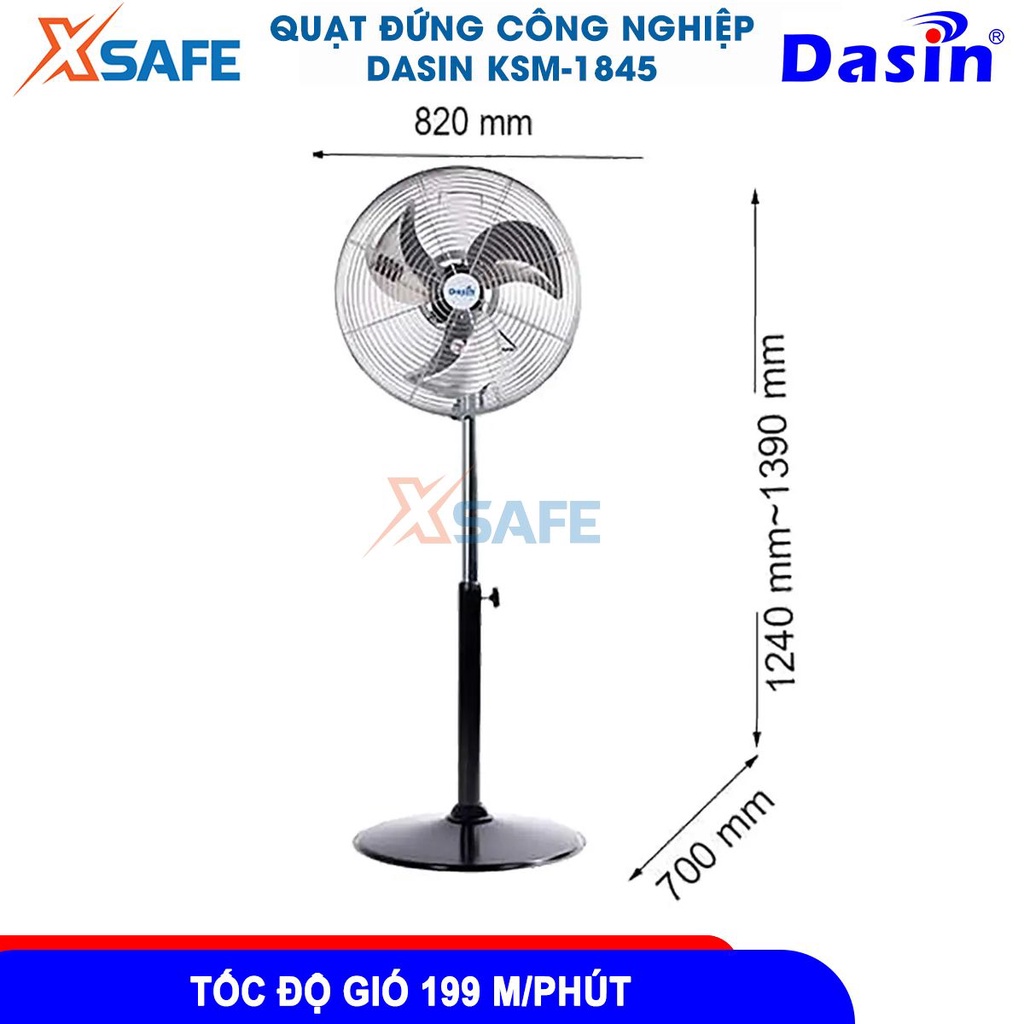 Quạt đứng công nghiệp Dasin KSM-1845 71W motor 100% lõi đồng, lưu lượng gió 6.420 m3/giờ thổi mạnh, không rung lắc