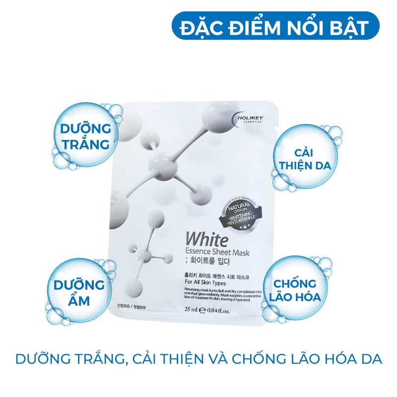 Mặt nạ giấy - Mặt nạ dưỡng da  White làm trắng &amp; cung cấp khoáng chất HOLIKEY 25mlx10 [ Hộp 10 Túi / Hàng Nhập Khẩu Hà