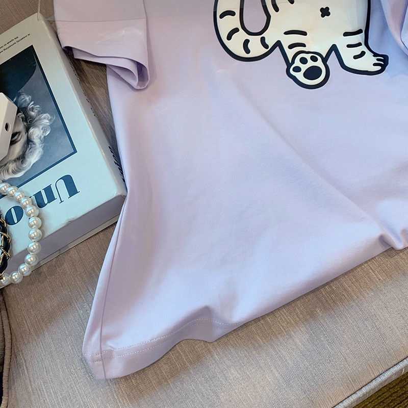 Áo Thun Tay Ngắn Dáng Rộng In Hình Hổ Dễ Thương Thời Trang Xuân Hè Cho Nữ