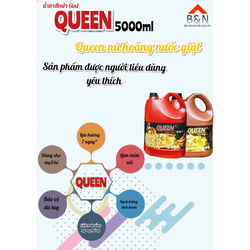 Nước Giặt Queen HomeCare 5 Lít 6in1 Nhập Khẩu Thái Lan Hải Quan Chính Ngạch