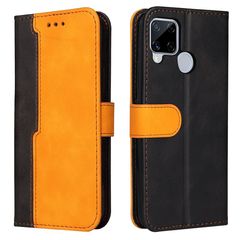 Ốp lưng ví da cho Oppo Realme C15 C12 C20 Narzo 20 30A 7i C25 8 A74 F19 A53S A16S A54S A55 Find X3 Pro Neo