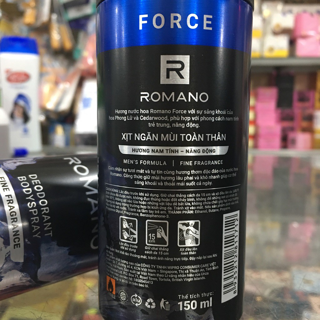 Romano Xịt khử mùi toàn thân Force chai 150ml