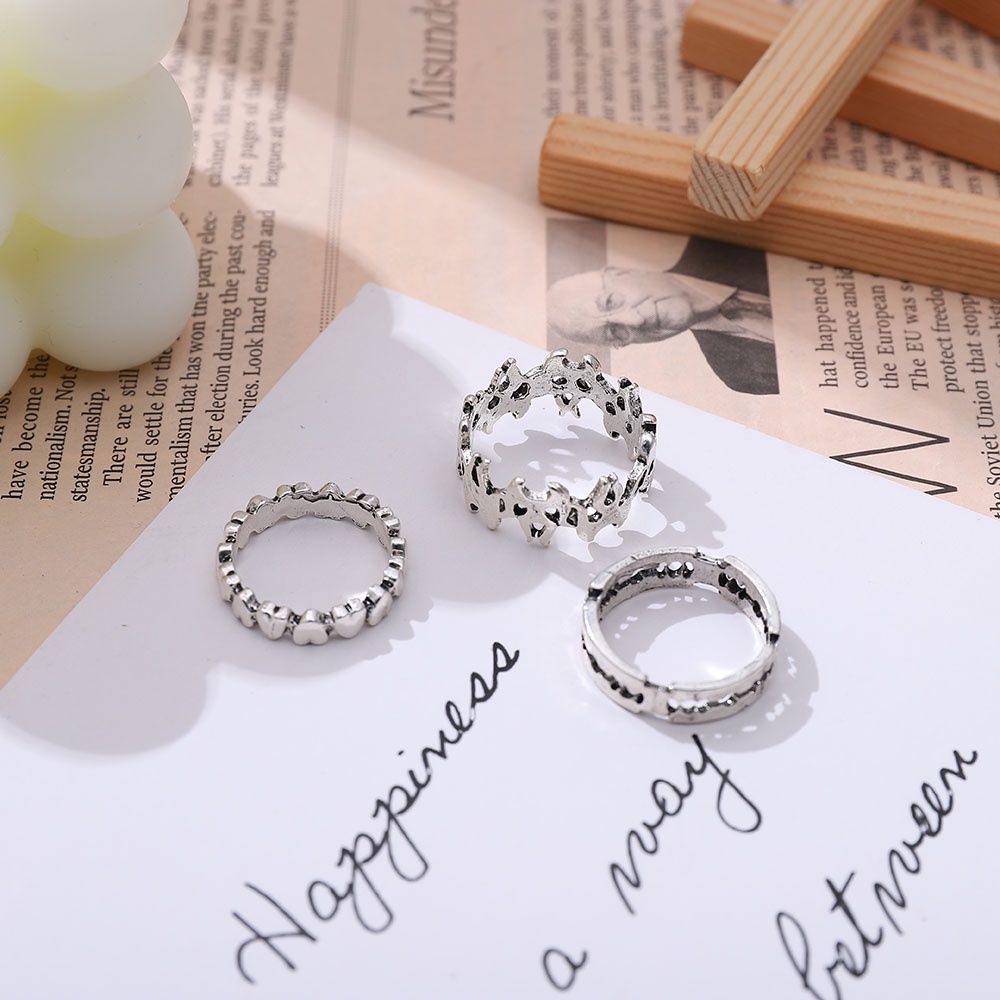 Bộ 3 Nhẫn Mở Mạ Bạc Họa Tiết Hình Học Cổ Điển Thời Trang Cho Nam Nữ