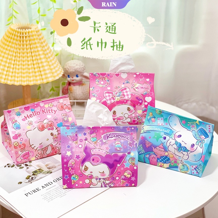 Hộp Đựng Khăn Giấy Bằng PU Họa Tiết Hoạt Hình Cinnamoroll Kuromi Melody Hello Kitty Trang Trí Phòng Khách Phòng Ngủ Nhà Bếp [Dur]