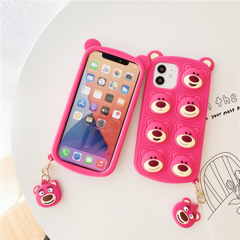 Ốp Điện Thoại Silicon In Hình Gấu Dâu Tây Kèm Móc Khóa Cho iphone 14 13 12 pro Max 11 pro Max i6 6s 7 8 Plus X XR XS Max