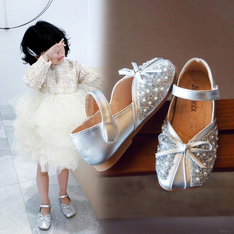 Girl Princess Shoes Baby Soft Soled Rhinestone Leather Sneakers Children Bowknot Anti-slip Shoes