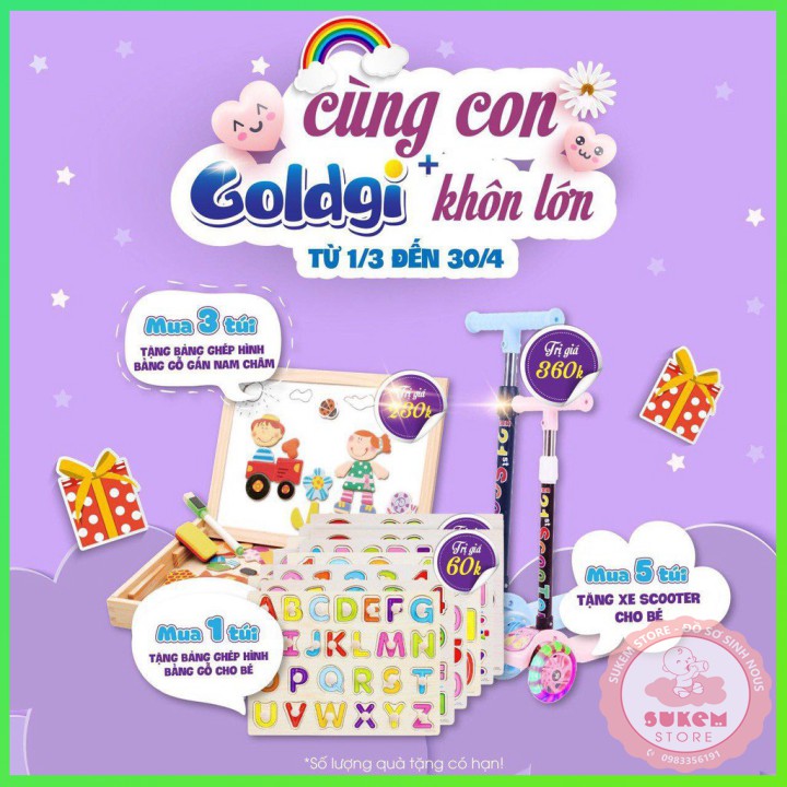 Bỉm GOLDGI Quần/Dán NB M60/L48/XL44Mẫu Mới Cho Bé