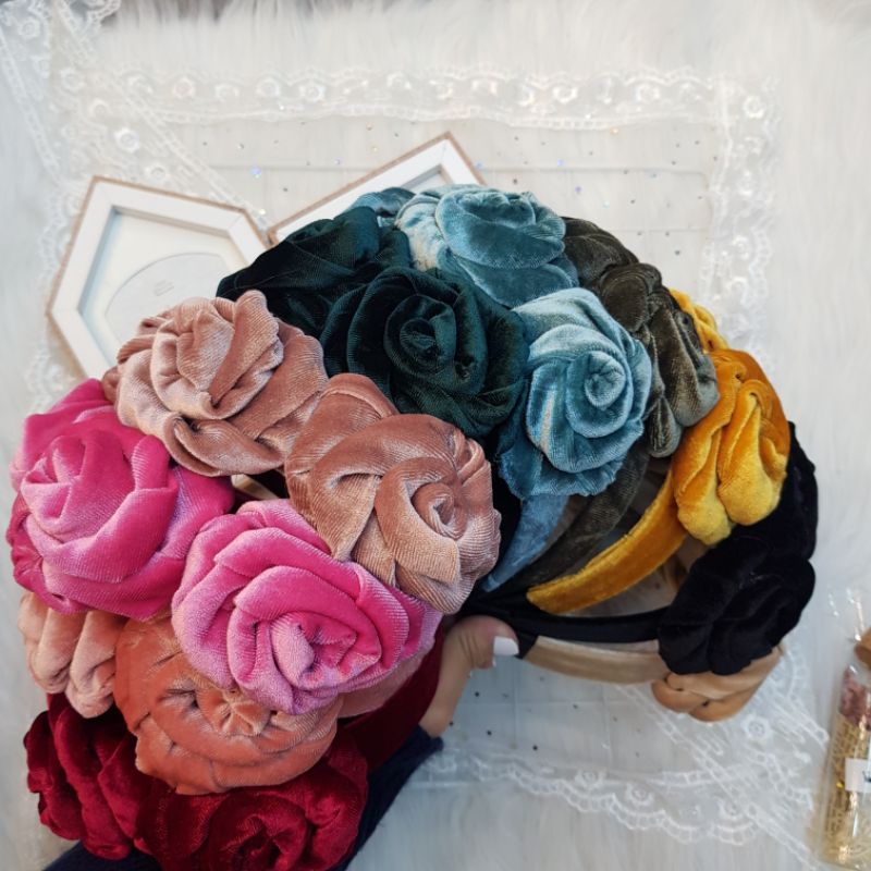 [ GIÁ SIÊU RẺ ] BỜM TÓC CÀI TÓC HOA HỒNG NHUNG 3 BÔNG CAO CẤP