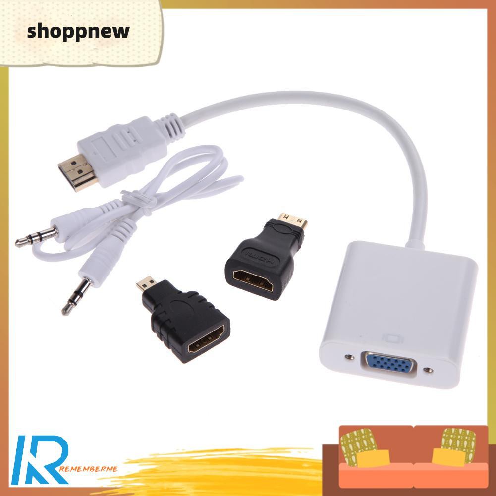 Shoppnew 1080P Micro HDMI-compatible / Mini HDMI-compatible / HDMI-compatible to VGA Converter Adapter with Audio