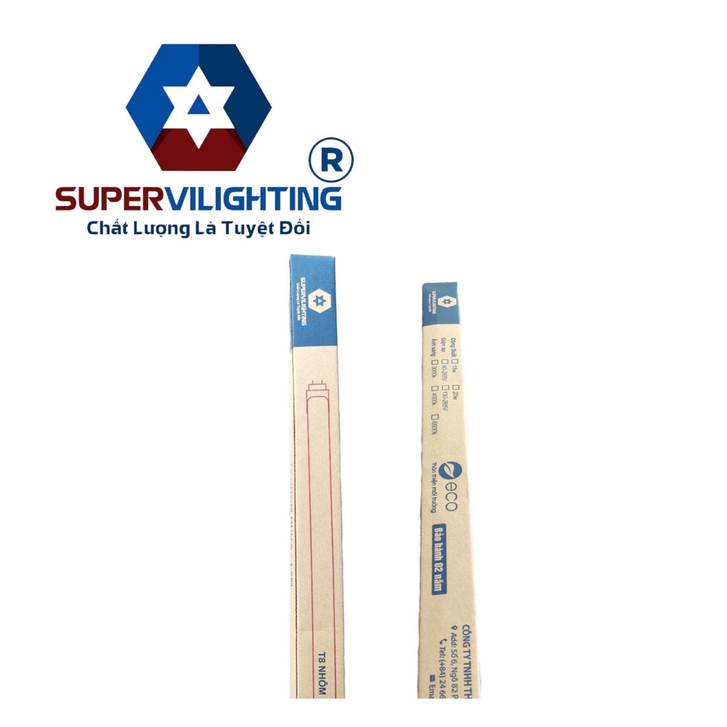 Tuýp T8  nhôm nhựa SuperVilighting, MS T8NN-AST, Công suất 20W-45W, CRI>90, RA>80, Ánh sáng trắng, Bảo hành 24 tháng