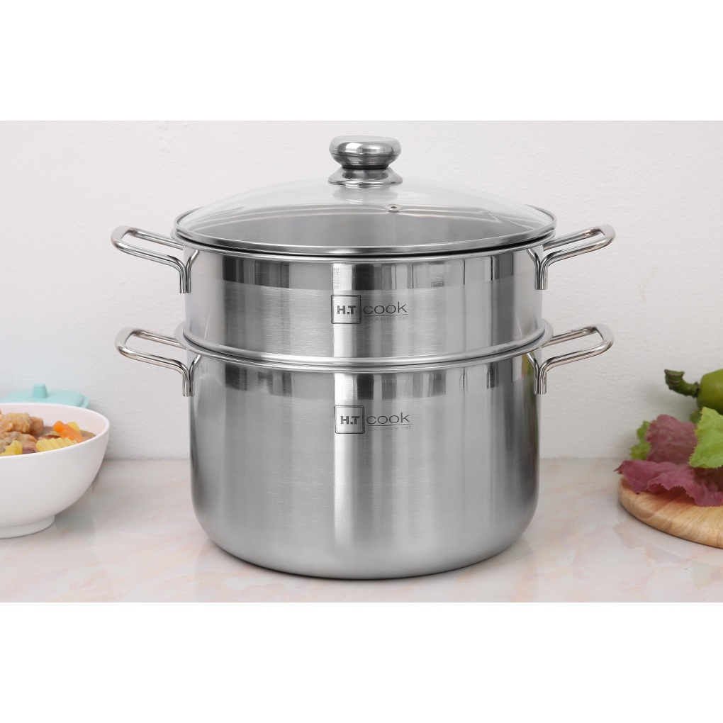 Bộ nồi xửng hấp 1 đáy cao cấp Fivestar H.T Cook nắp kính dùng được bếp từ , gas , hồng ngoại 26cm | 28cm | 30cm | 32cm