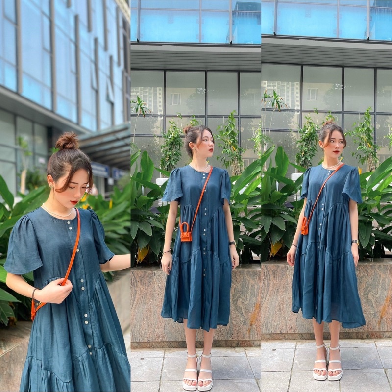 Đầm tơ nhũ cao cấp, váy tơ dáng tầng phong cách Hàn quốc