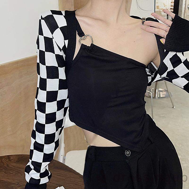 Áo Sát Nách Màu Đen Trơn Thiết Kế Lệch Tà Sành Điệu Cho Nữ